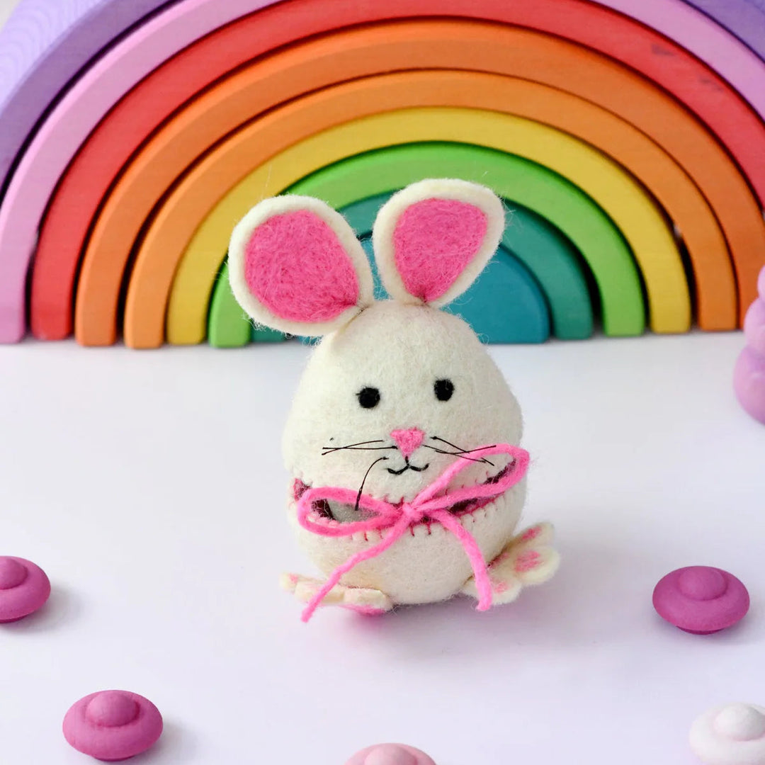 Felt Egg Cover - Hopping Bunny with Pink Ears