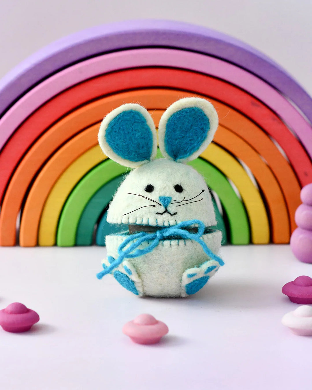 Felt Egg Cover - Hopping Bunny with Blue Ears