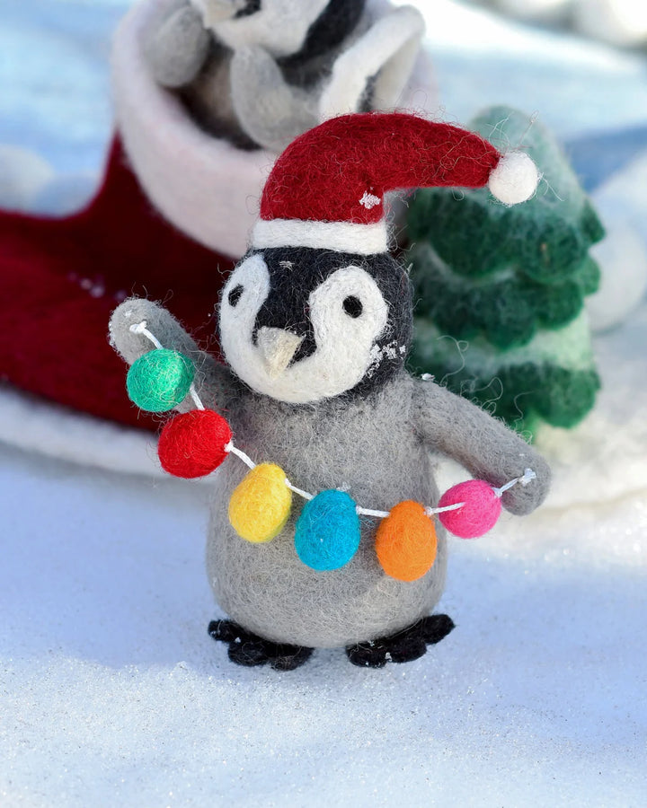 Felt Penguin with Festoon Light Bulbs