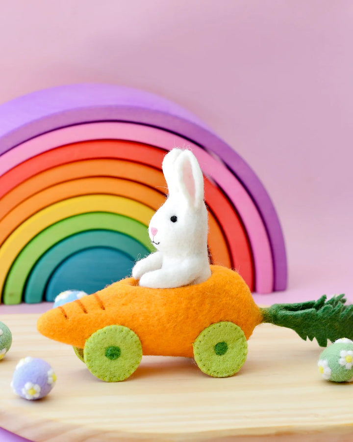 Felt Rabbit with Carrot Car Toy