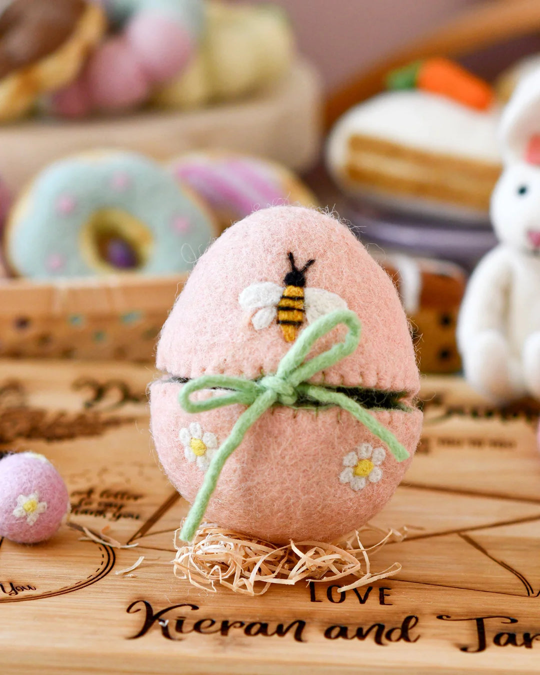 Felt Egg Cover - Peach with Bee Motif