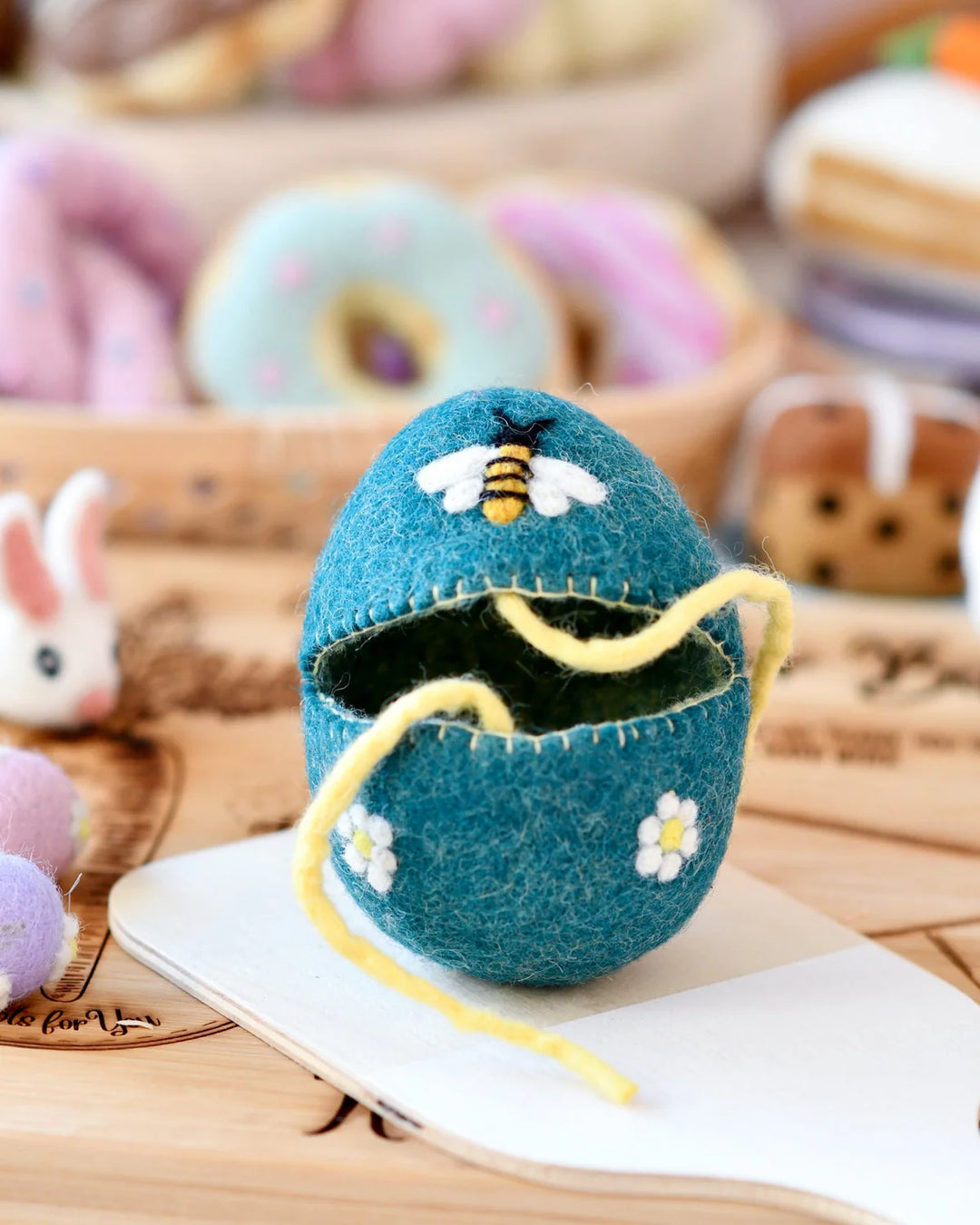 Felt Egg Cover - Blue with Bee Motif