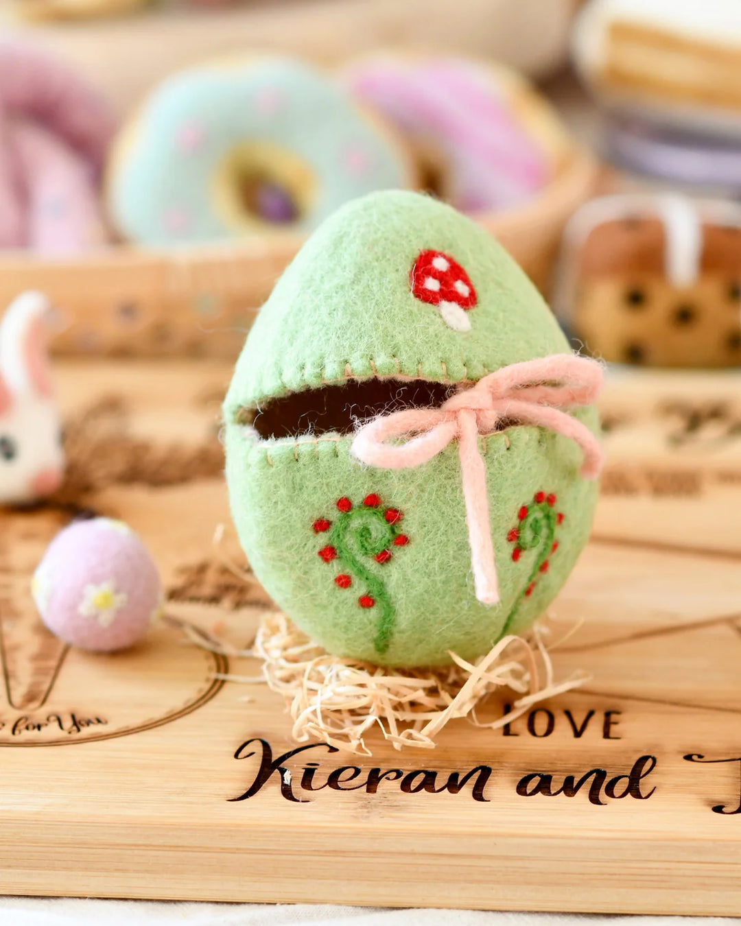 Felt Egg Cover - Green with Mushroom Motif