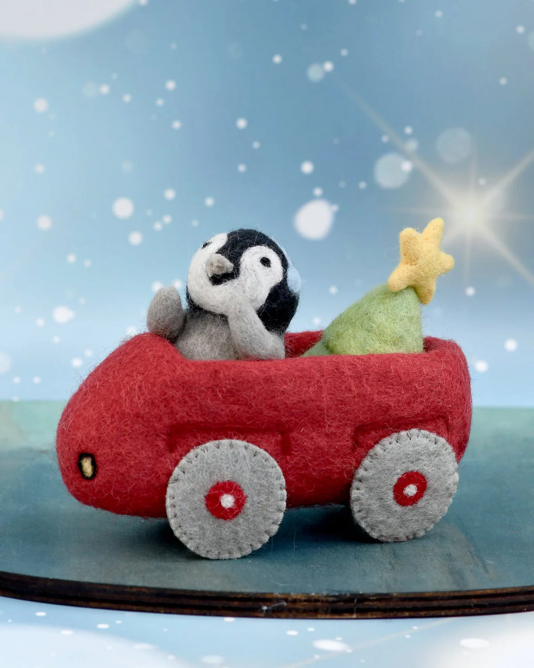 Felt Penguin in Car and Christmas Tree