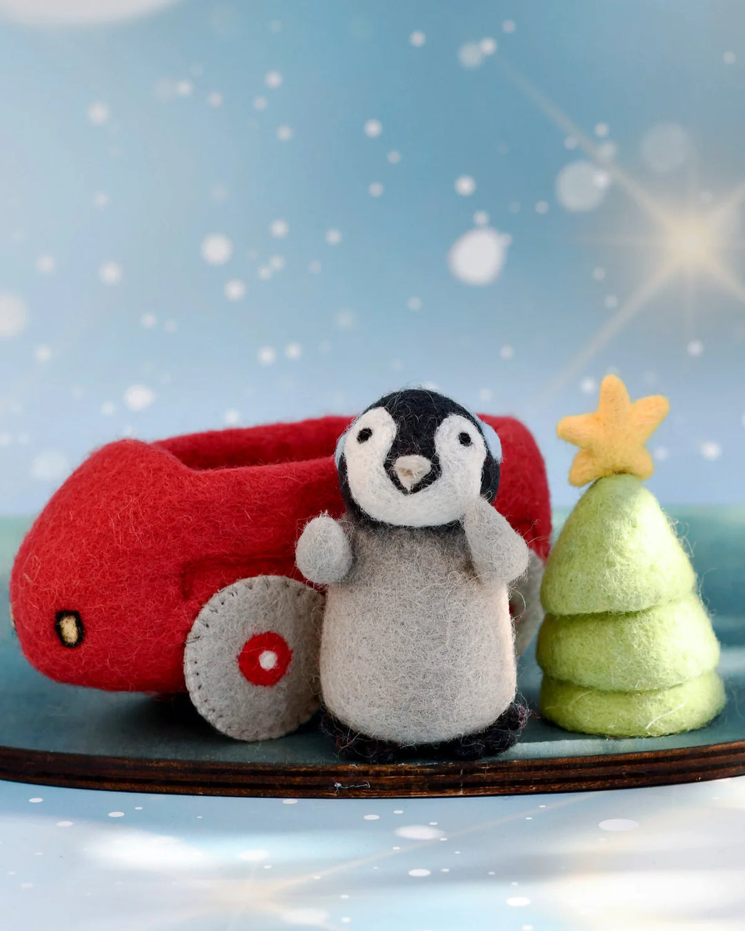 Felt Penguin in Car and Christmas Tree