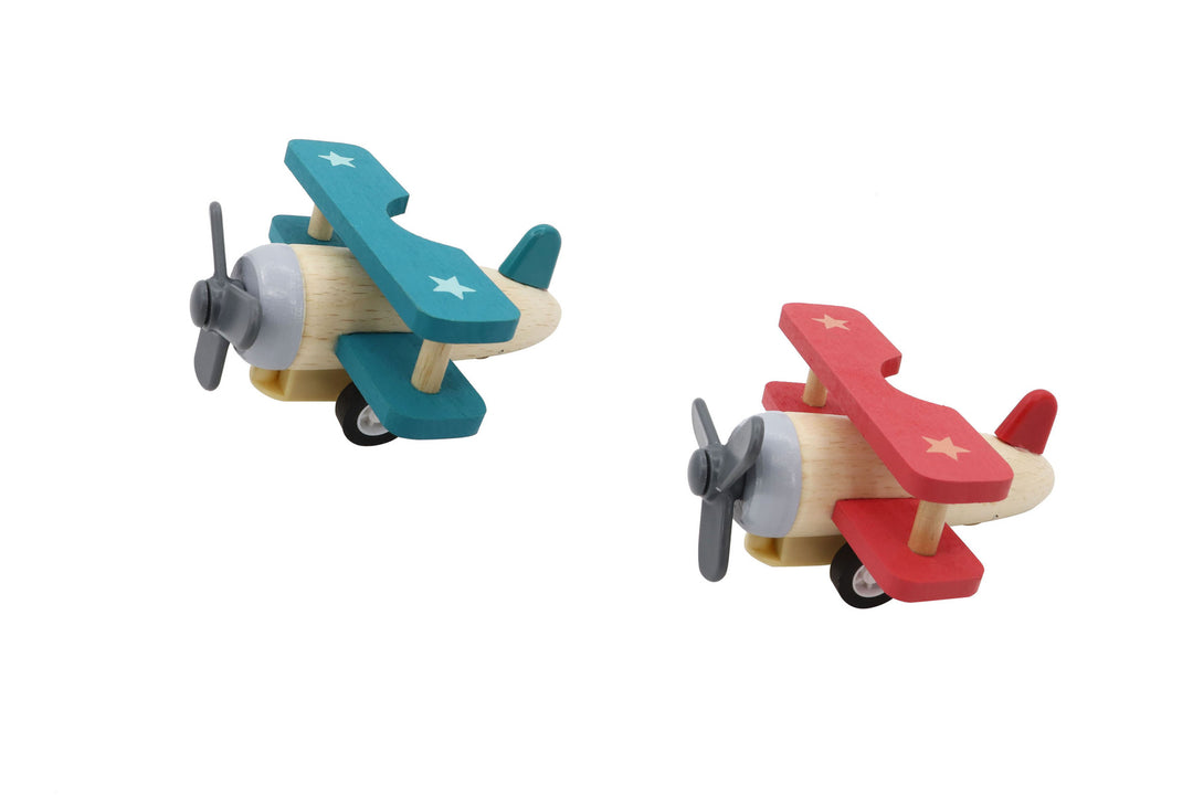 Retro Wooden Pull Back Biplane