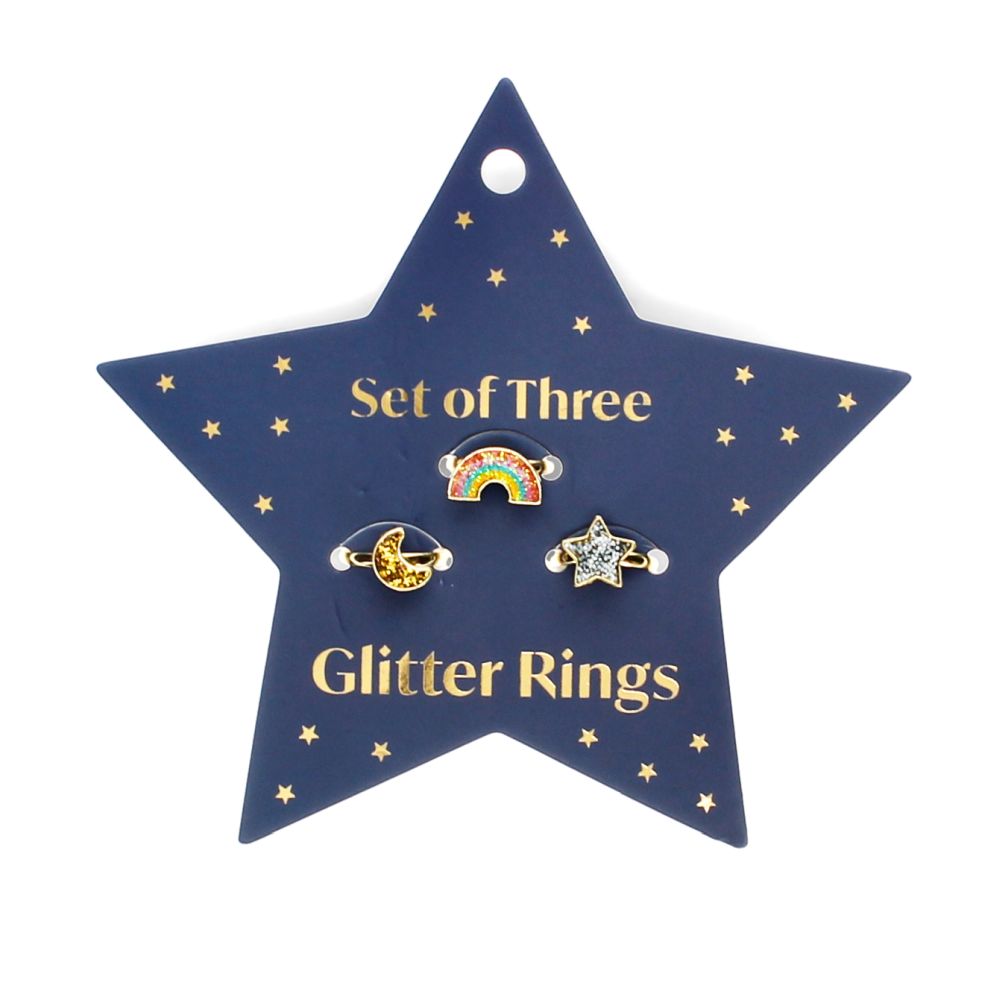 Rex London Glitter Rings –  Star, Rainbow & Moon