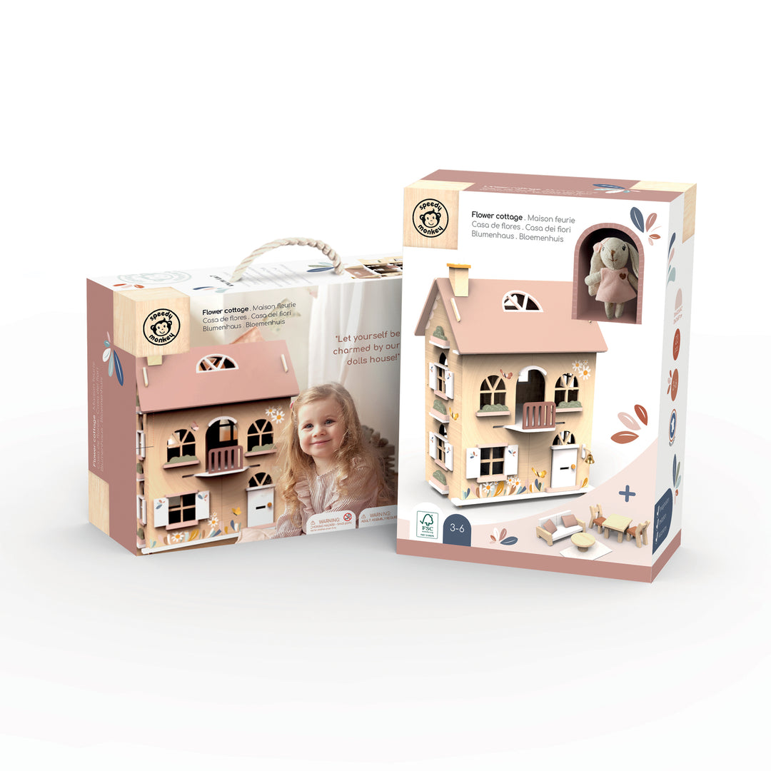 Flower Cottage Dolls House with Starter Furniture Set