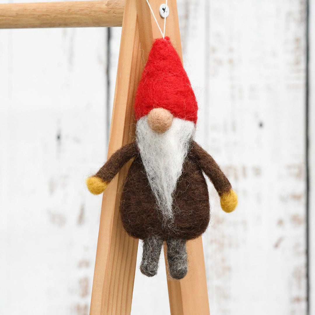 Felt Gnome Hanging - Dark Brown Robe