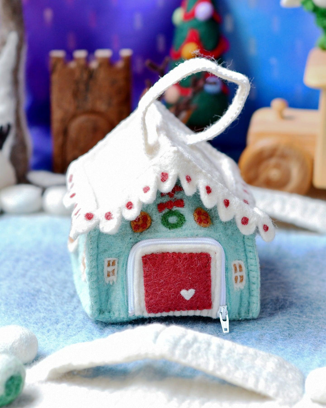 Felt Blue Gingerbread House Bag