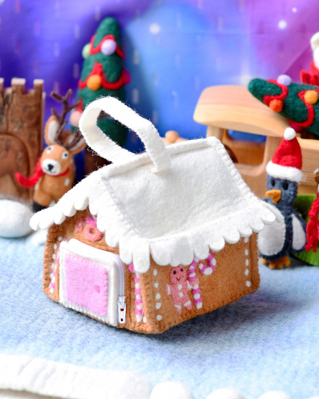 Felt Pink Gingerbread House Bag