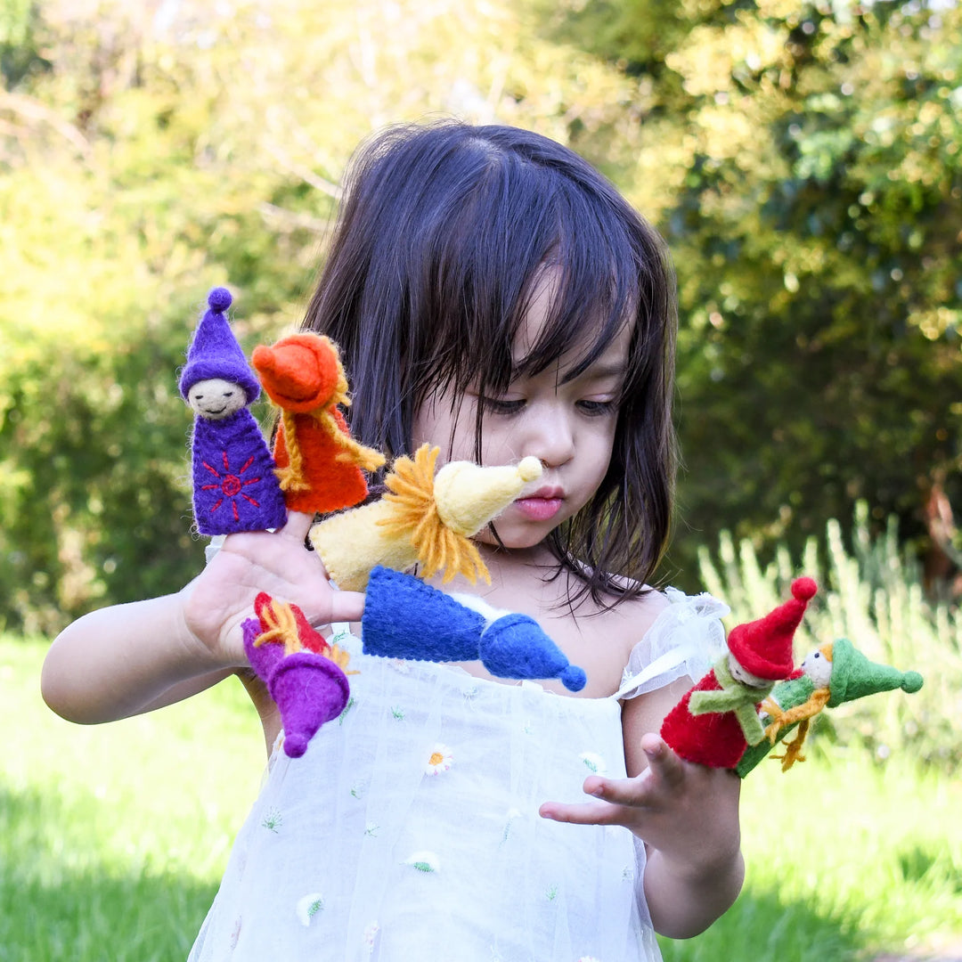 Finger Puppet Set - Rainbow Colourful Gnomes