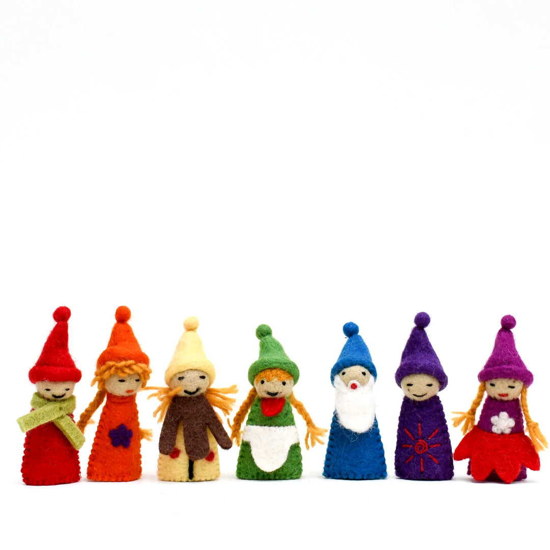 Finger Puppet Set - Rainbow Colourful Gnomes